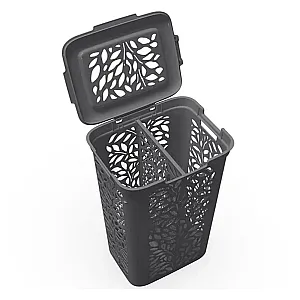 Корзина для белья Полимербыт Leaves 4348915 с разделителем серый 60 л