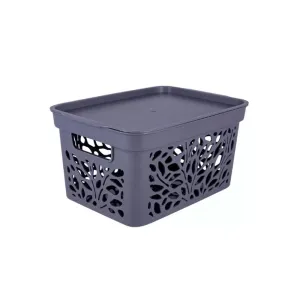 Корзина с крышкой Полимербыт Leaves 4383601 274*197*140 мм серый 5.5 л