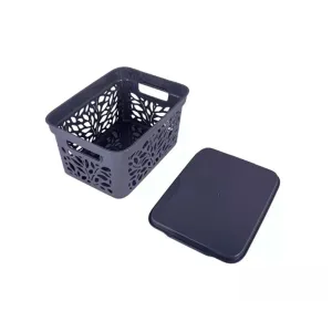 Корзина с крышкой Полимербыт Leaves 4383601 274*197*140 мм серый 5.5 л