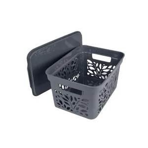 Корзина с крышкой Полимербыт Leaves 4383701 333*225*174 мм серый 10 л