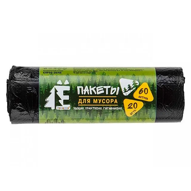 Мешки для мусора Ромашка Е-Ромашка ЕЛР60-20/45 черные 60 л 20 шт