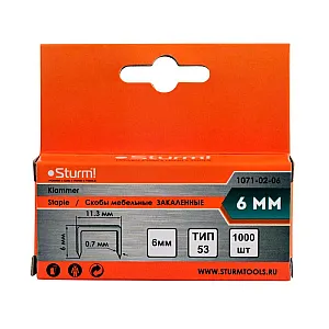 Скобы Sturm 1071-02-06 тип 53 для степлера оцинкованные закаленные 6 мм 1000 шт