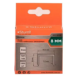 Скобы Sturm 1071-03-08 тип 140 для степлера оцинкованные закаленные 8 мм 1000 шт