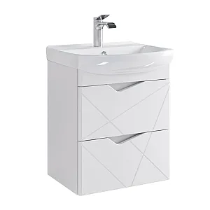 Тумба подвесная SanStar Линни 55 с раковиной Клермонт 55 комплект для ванной комнаты белая