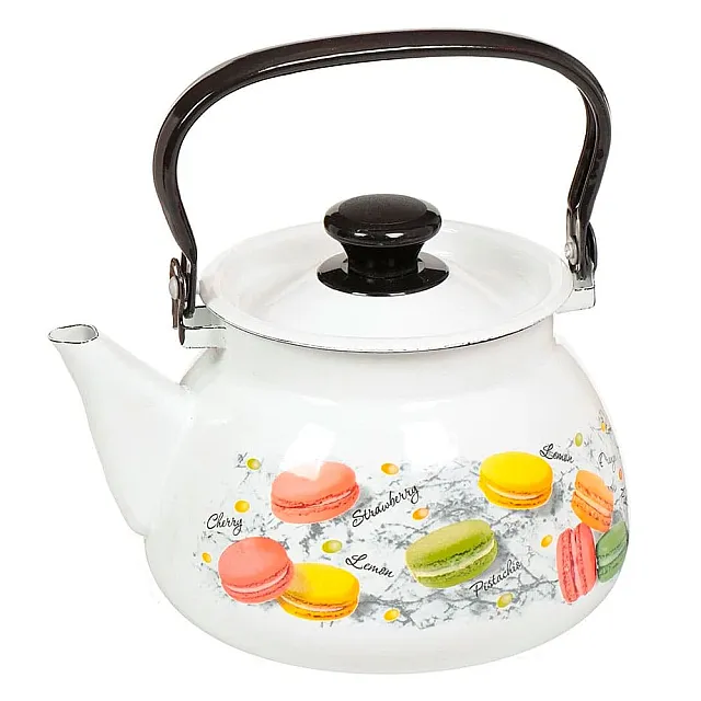 Чайник КМЗ Цветное печенье 42104-122/6-У4БлПеч сферический с металлической ручкой белый 3 л