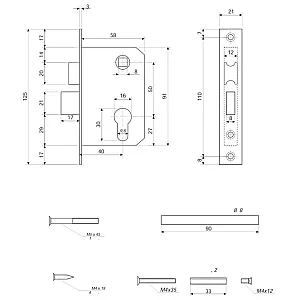Замок врезной Avers 0823/60-С-AB