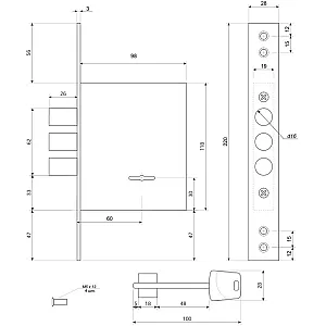 Замок врезной Apecs Premier T-57/S8-NI 4 кл сувальдный