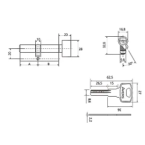 Цилиндровый механизм Avers ZM B2B-60-CR