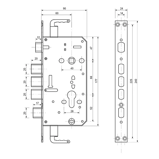 Замок врезной Vanger Т-1-09-СR