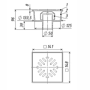 Трап Татполимер ТП-102.50-150VSHs ПП 50 вертикальный 150*150 мм