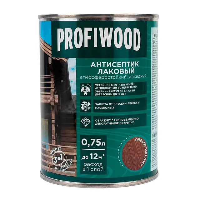 Антисептик Profiwood лаковый тонирующий красное дерево 0.75 л
