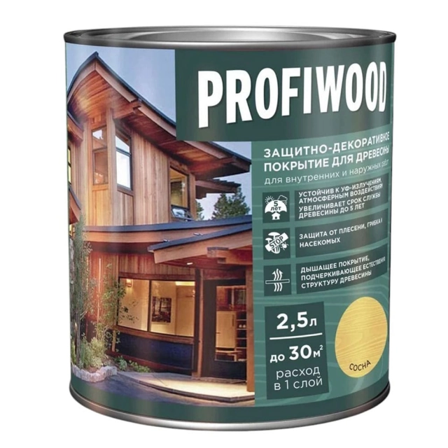 Защитно-декоративное покрытие для древесины Profiwood сосна 2.5 л Защитно-декоративное покрытие для древесины Profiwood сосна 2.5 л