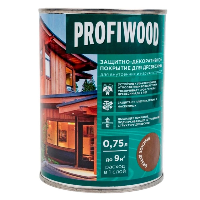 Защитно-декоративное покрытие для древесины Profiwood красное дерево 0.75 л Защитно-декоративное покрытие для древесины Profiwood красное дерево 0.75 л
