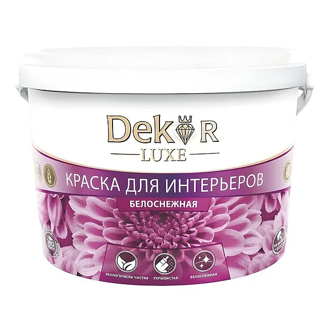 Краска Dekor ВД-АК-216 для интерьеров белоснежная 14 кг