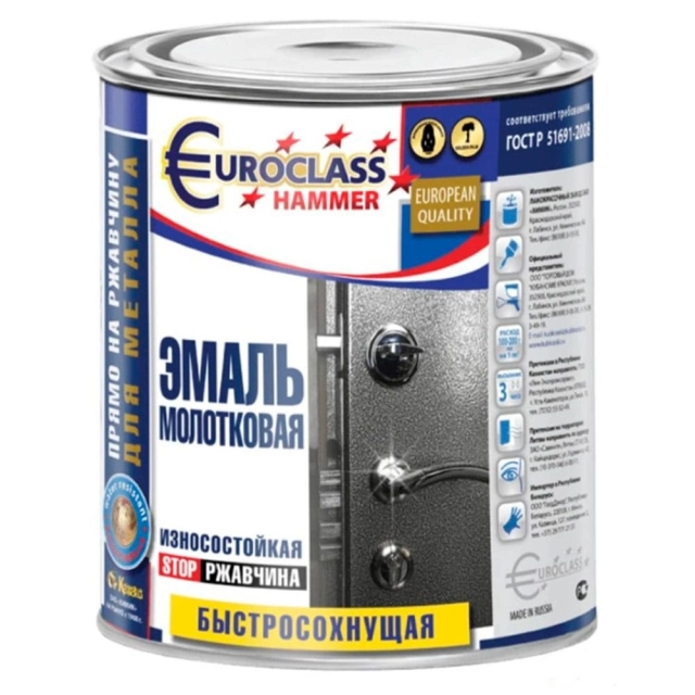 Эмаль декоративная Euroclass с молотковым эффектом темно-серая 0.8 кг Эмаль декоративная Euroclass с молотковым эффектом темно-серая 0.8 кг