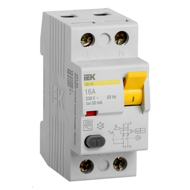 Дифференциальный автомат IEK ВД1-63 2Р 16А 30мА