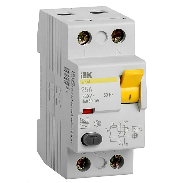 Дифференциальный автомат IEK ВД1-63 2Р 25А 30мА