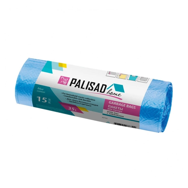 Пакеты для мусора Palisad Home 927155 с завязками синие 35 л 15 шт Пакеты для мусора Palisad Home 927155 с завязками синие 35 л 15 шт