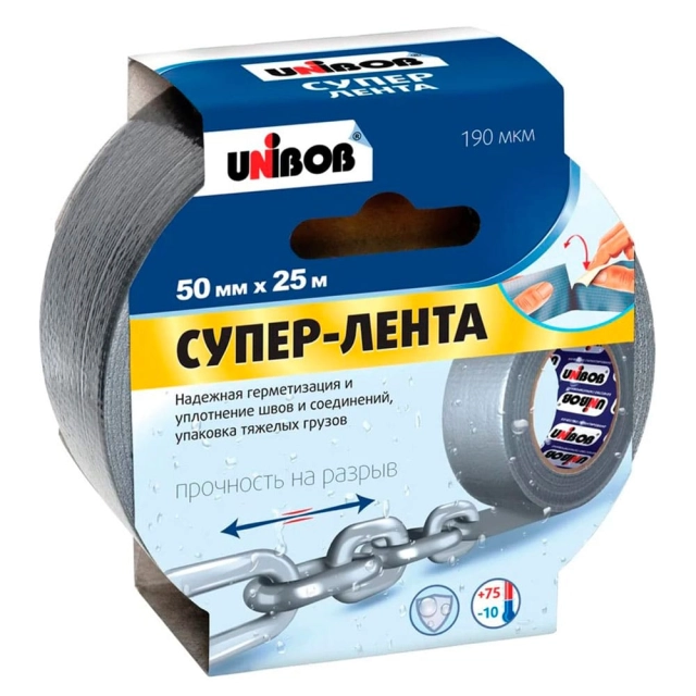 Лента армированная Unibob Супер-лента клейкая 50 мм*25 м Лента армированная Unibob Супер-лента клейкая 50 мм*25 м