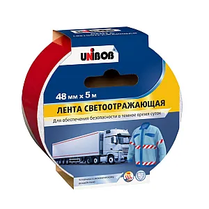 Лента светоотражающая Unibob 48984 клейкая 48 мм*5 м красно-белая