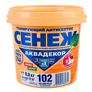 Антисептик тонирующий для древесины Сенеж Аквадекор Х2-102 бесцветный 0.9 кг