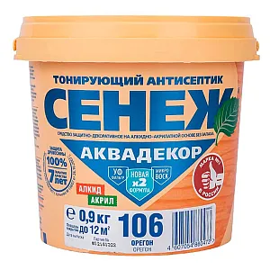 Антисептик тонирующий для древесины Сенеж Аквадекор Х2-106 орегон 0.9 кг