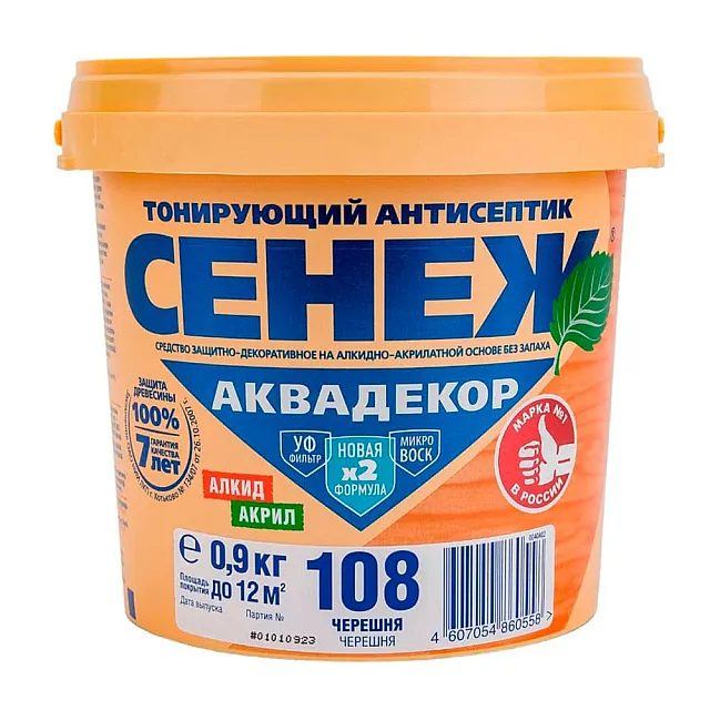 Антисептик тонирующий для древесины Сенеж Аквадекор Х2-108 черешня 0.9 кг