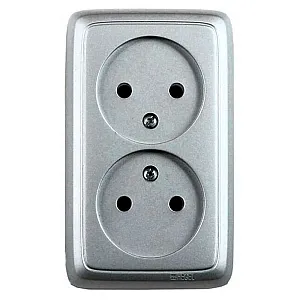 Розетка Hegel Alfa РА16-143-06 двойная без заземления серебро