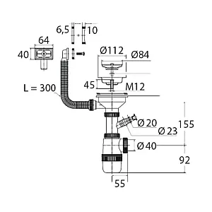Сифон Vir-Plast 30986176 Элит с нержавеющей чашкой 112 мм отводом и с прямоугольным переливом 1 1/2