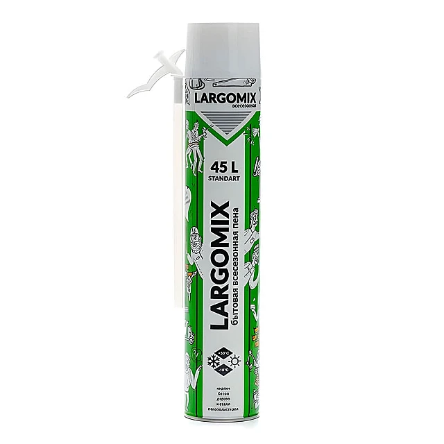 Монтажная пена LARGOMIX STANDART 45L бытовая всесезонная 750мл (680гр.) Монтажная пена LARGOMIX STANDART 45L бытовая всесезонная 750мл (680гр.)