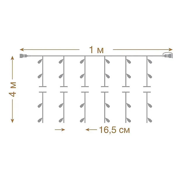 Электрогирлянда-конструктор Vegas Занавес 55025 192 LED 6 нитей прозрачный провод 1*4 м без блока холодный белый