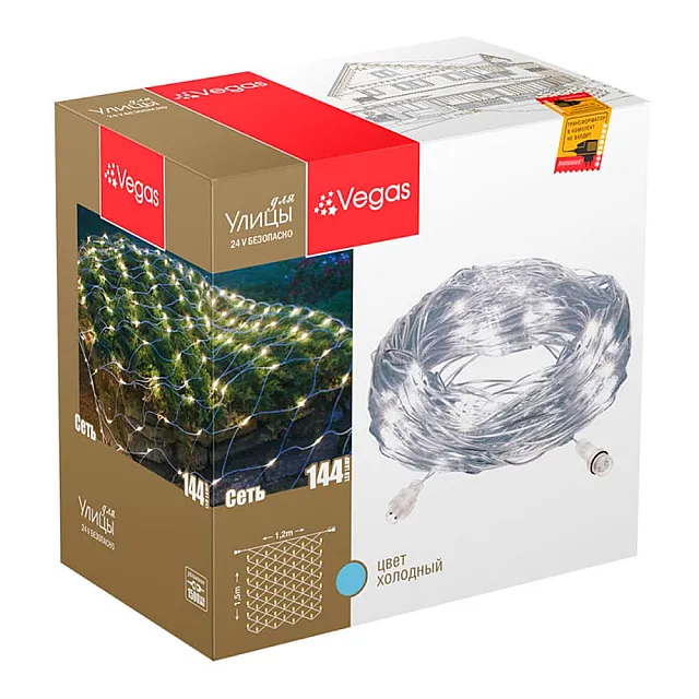Электрогирлянда-конструктор Vegas Сеть 55031 144 LED прозрачный провод 1.2*1.5 м без блока холодный белый