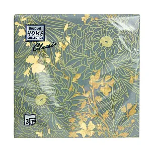 Салфетки декоративные Bouquet Home Collection Золотые цветы Gray 57759 33*33 см 3 слоя 20 шт