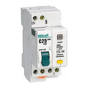 Дифференциальный автомат DEKraft 16004DEK ДИФ-102 1Р+N 20А 30мА тип AC х-ка С 4.5кА