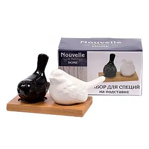 Набор для специй Nouvelle Home 2632043 код 670621 фарфоровый на бамбуковой подставке 2 предмета