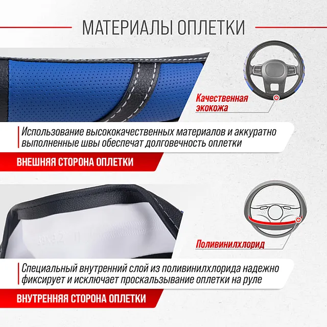 Оплетка экокожа Skyway Combo-2 M черно/синяя