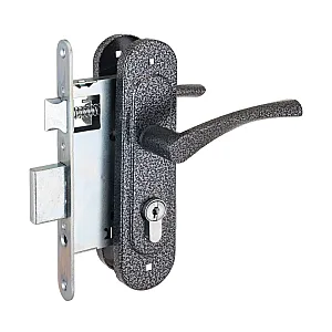 Замок врезной Птимаш 3В4-3.07 с ручкой серебро