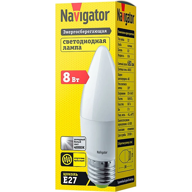 Лампа светодиодная Navigator 82 514 NLLB-C37-8-230-4K-E27-FR Лампа светодиодная Navigator 82 514 NLLB-C37-8-230-4K-E27-FR