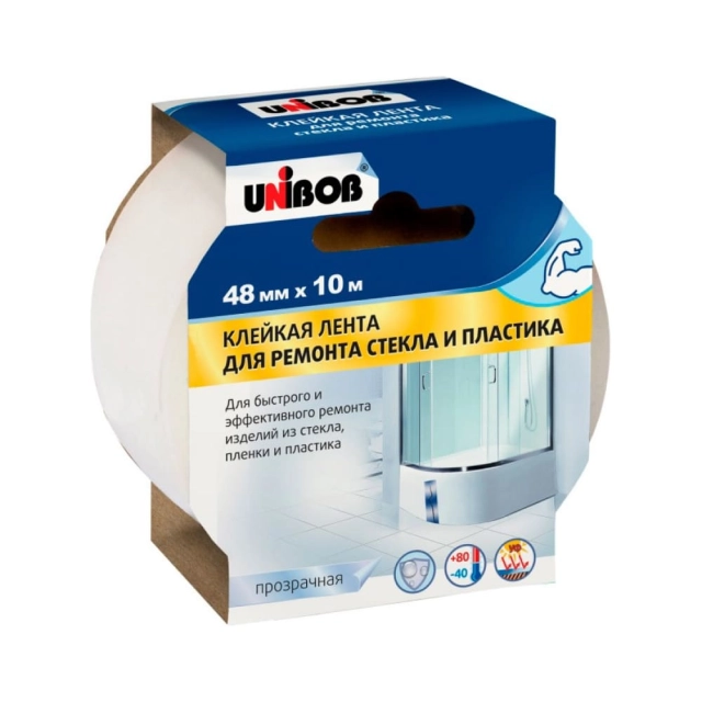 Клейкая лента Unibob 75910 для ремонта стекла и пластика 48 мм*10 м Клейкая лента Unibob 75910 для ремонта стекла и пластика 48 мм*10 м
