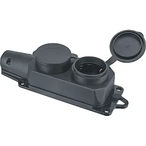Колодка Navigator 61 371 NCA-BLR2-02-16A-E-IP44-BL 2 гнезда с заземлением каучук черная