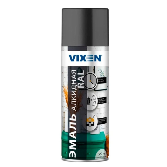 Эмаль Vixen VX17024 алкидная RAL 7024 графитовый серый 520 мл Эмаль Vixen VX17024 алкидная RAL 7024 графитовый серый 520 мл