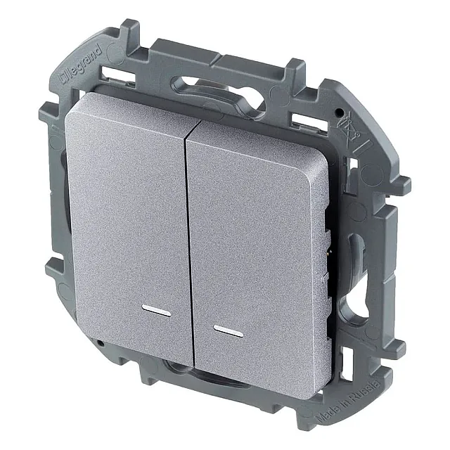 Выключатель Legrand Inspiria 673632 2 клавиши с подсветкой алюминий