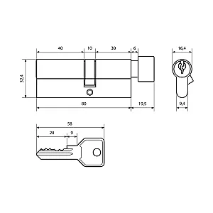 Цилиндровый механизм Стандарт Z.I.80В-5K 30В*10*40 СP