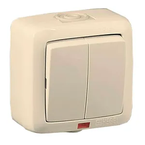 Выключатель Hegel Alfa ВА10-252-01 с подсветкой 2 клавиши слоновая кость