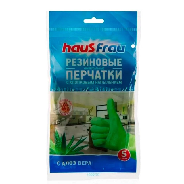 Перчатки Haus Frau ароматизированные с хлопковым напылением с ароматом алоэ вера размер M 1 пара Перчатки Haus Frau ароматизированные с хлопковым напылением с ароматом алоэ вера размер M 1 пара