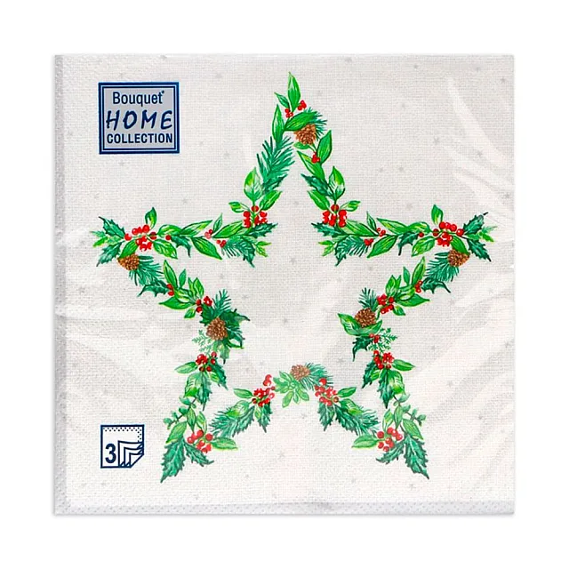 Салфетки декоративные Bouquet Home Collection Рождественская звезда Серебро 33*33 см 3 слоя 20шт