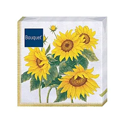 Салфетки декоративные Bouquet Подсолнухи в золотой рамке 25260 33*33 см 3 слоя 20 шт