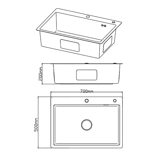 Мойка кухонная Diadonna S7050-1 чёрная 700*500*200 мм