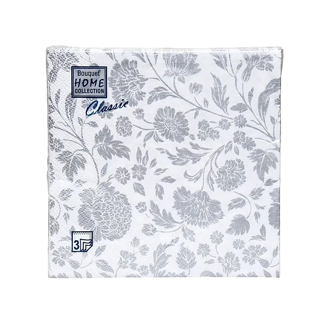 Салфетки декоративные Bouquet Home Collection Classic Анжелика Серебро на белом 37694 33*33 см 3 слоя 20 шт