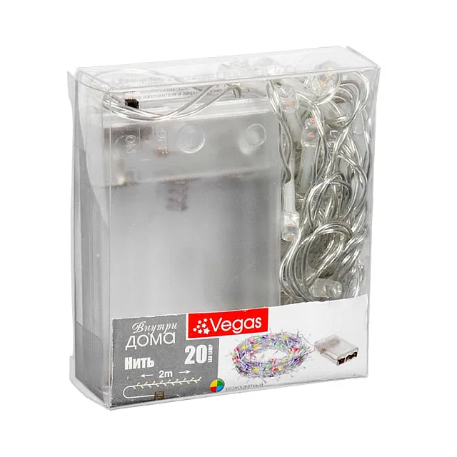 Электрогирлянда Vegas Нить 55104 20 LED ламп прозрачный провод 2 м разноцветные
